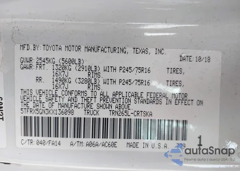 2019 Toyota Tacoma Sr from USA, damaged, VIN 5TFRX5GN3KX136098